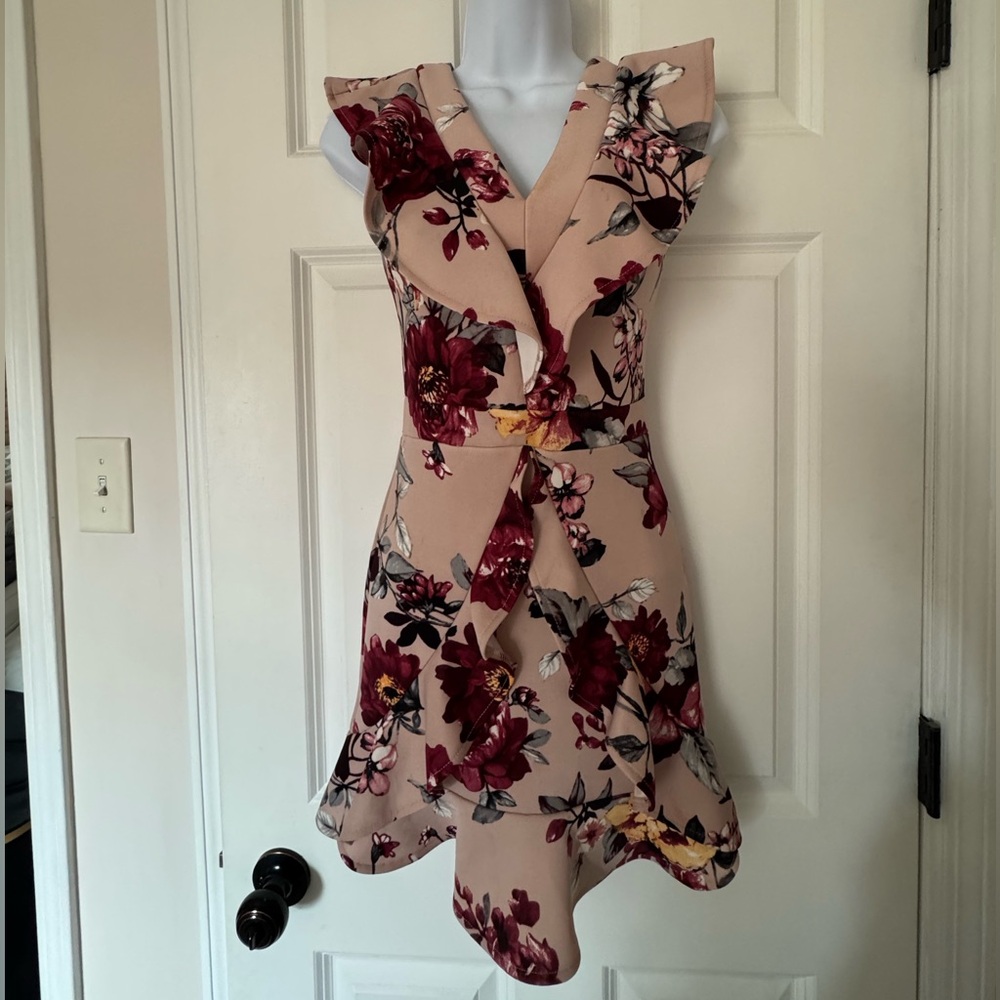 Map Floral Dress - Cream and Red, Women’s XS